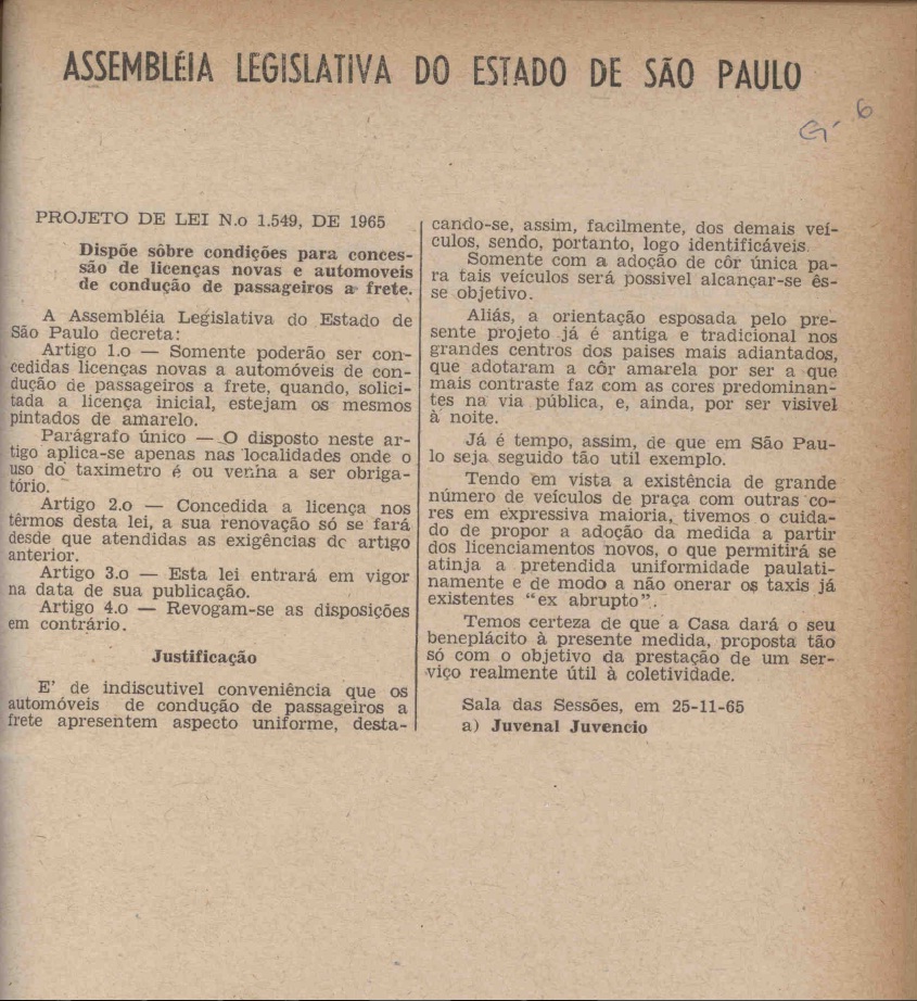 Em 1965, atual presidente do S&atilde;o Paulo quis mudar os t&aacute;xis de S&atilde;o Paulo