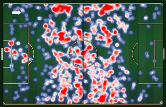 Mapa de calor do Barcelona, preso na intermedi&aacute;ria