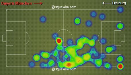 Mapa de calor de Shaqiri (Fonte: Squawka.com)