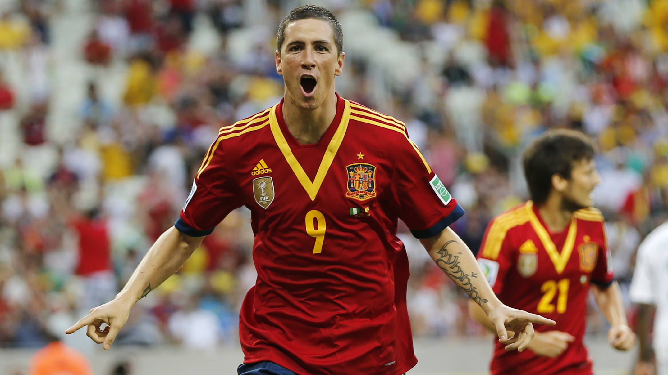 Fernando Torres marcou mais uma vez. Depois dos quatro contra o Taiti, mais um contra a Nig&eacute;ria (AP Photo/Fernando Llano)