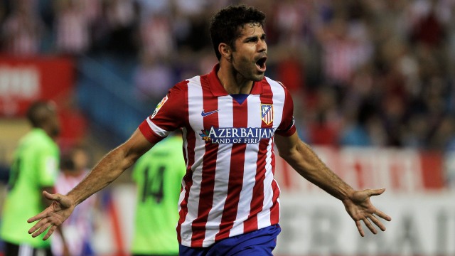 Diego Costa &eacute; o artilheiro de La Liga, ao lado de Messi (AP Photo/Andres Kudacki)