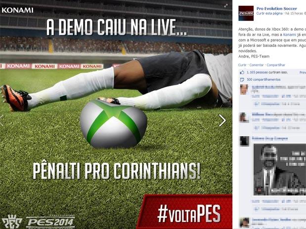 A p&aacute;gina do PES Brasil quis tirar um barato com o Corinthians (Foto: reprodu&ccedil;&atilde;o Facebook)