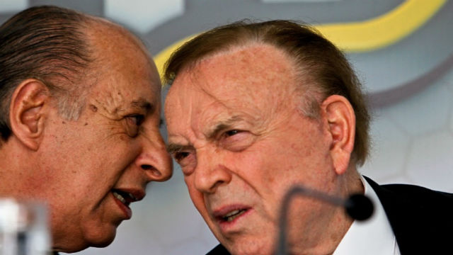 Marco Polo Del Nero (&agrave; esq.), presidente da Federa&ccedil;&atilde;o Paulista, e Jos&eacute; Maria Marin