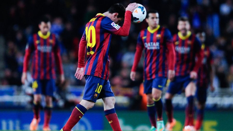 Messi marcou o seu pelo Barcelona, mas o time foi derrotado pela Real Sociedad (Foto: AP)