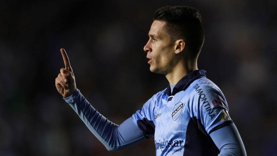 Callej&oacute;n, do Bol&iacute;var, comemora gol contra o Emelec (AP Photo/Juan Karita)