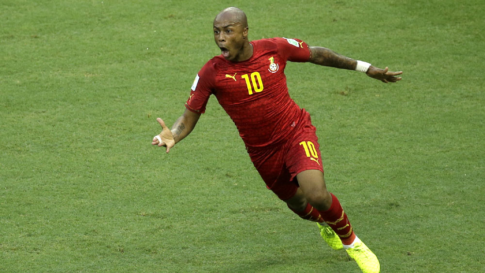 Andr&eacute; Ayew foi destaque de Gana (AP Photo/Themba Hadebe)