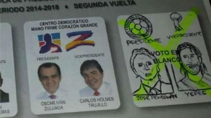 Eleitor desenhou Pekerman como presidente e Mario Yepes como vice