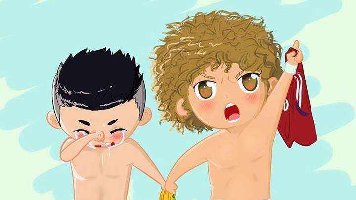 A cena entre James e David Luiz virou desenho