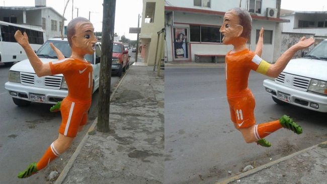 No M&eacute;xico, fizeram uma pi&ntilde;ata bizarra do Robben cavando p&ecirc;nalti