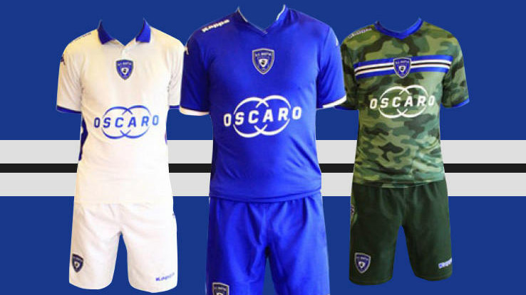 Os tr&ecirc;s uniformes do bastia, inclusive o camuflado