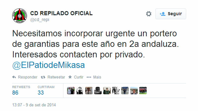 Peneira? Time espanhol prefere procurar novo goleiro no Twitter mesmo