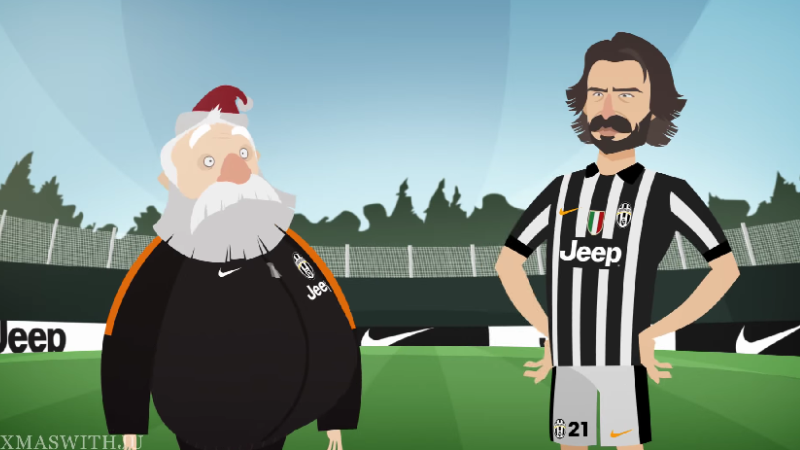 Pirlo ensinou o Papai Noel a cobrar faltas no desenho animado natalino da Juventus