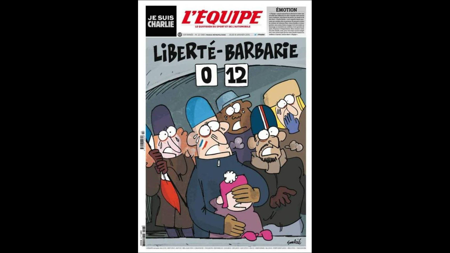 L&rsquo;&eacute;quipe usa o esporte para criticar atentado: Liberdade 0x12 Barb&aacute;rie