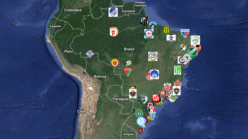Explore os est&aacute;dios dos 87 clubes da Copa do Brasil de 2015 neste mapa interativo