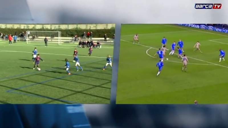 Garoto do sub-12 do Bar&ccedil;a reproduz gol cl&aacute;ssico de Ronaldinho contra o Chelsea