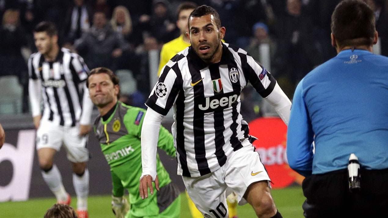Tevez comemora o gol da Juventus contra o Dortmund