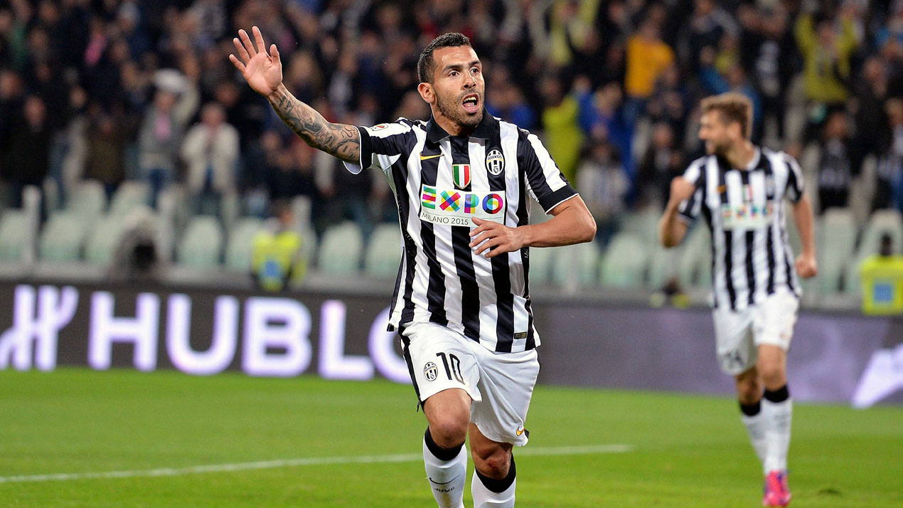Tevez comemora gol pela Juventus (Alessandro Di Marco/ANSA via AP)