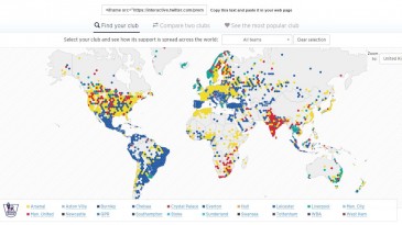 Esse mapa interativo mostra qual é o time inglês mais popular de cada país no Twitter