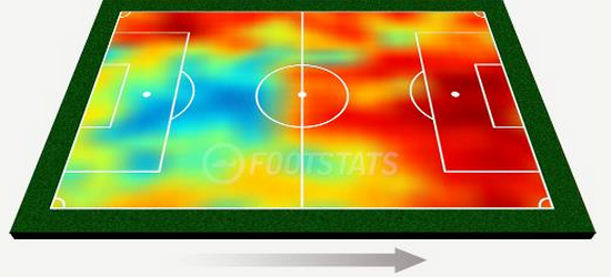 O mapa de calor de Pratto no Brasileir&atilde;o (Fonte: Footstats)