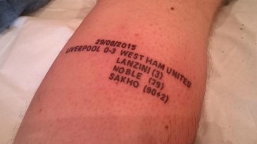 Vitória sobre o Liverpool foi tão importante para a torcida do West Ham que virou até tatuagem