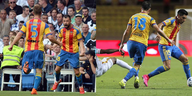 Enquanto em La Liga o Valencia p&ocirc;de usar as listras traseiras, na Champions houve altera&ccedil;&atilde;o