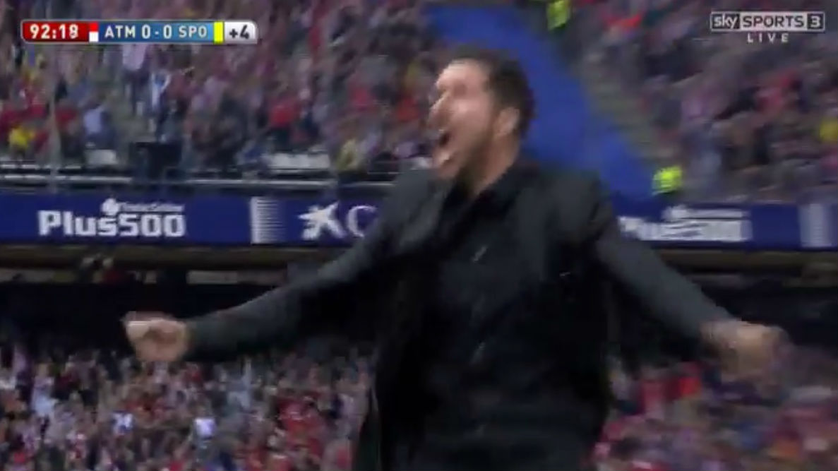 O gol da vit&oacute;ria do Atl&eacute;tico aos 47 do segundo tempo deixou Simeone completamente louco