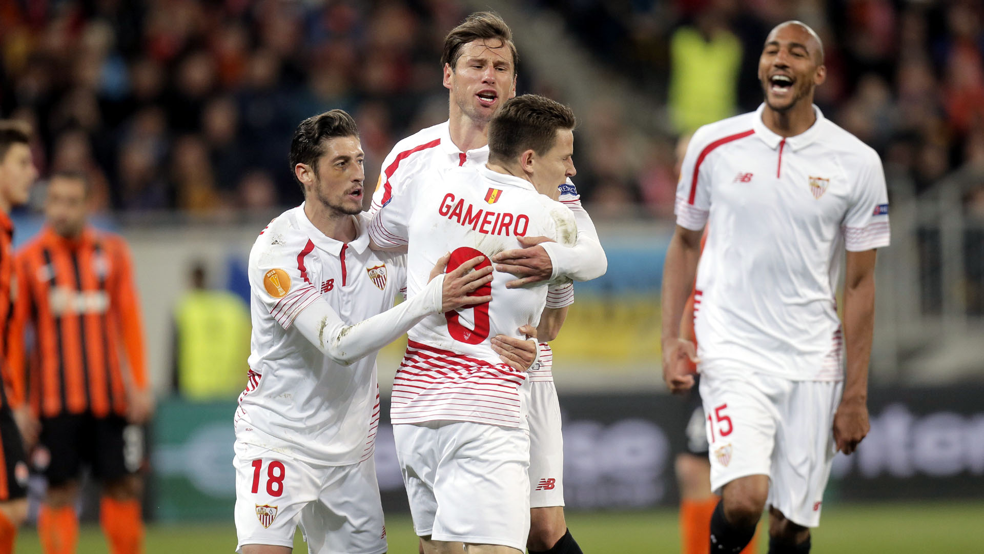 Sevilla empatouc om o Shakhtar com gol de Gameiro (AP Photo/Efrem Lukatsky)