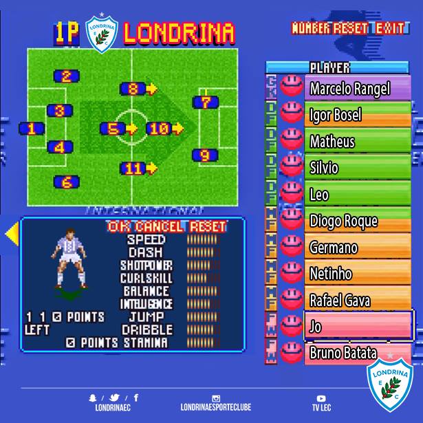 A escala&ccedil;&atilde;o do Londrina em estilo International Superstar Soccer 