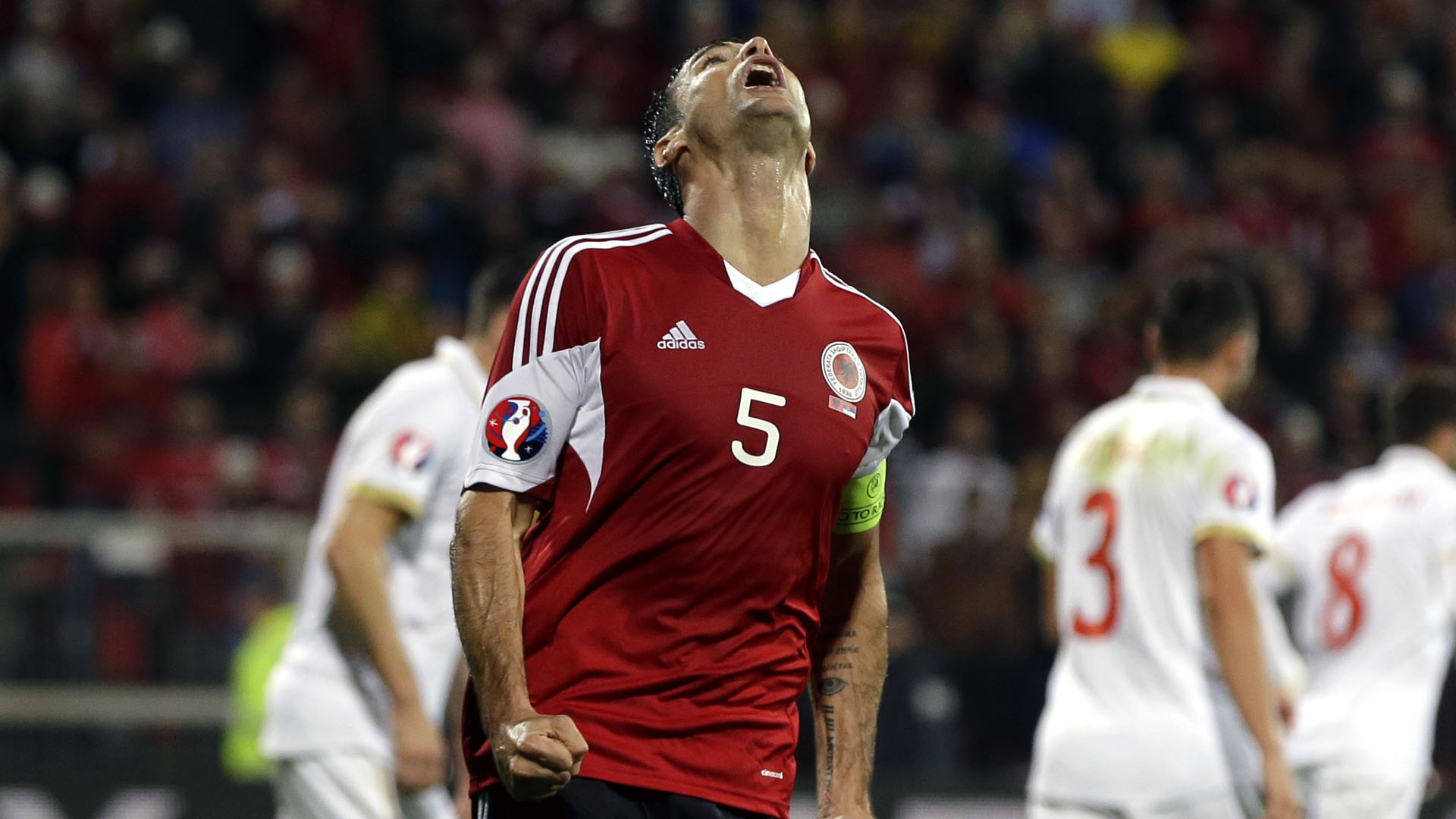 Lorik Cana, capit&atilde;o da Alb&acirc;nia (AP Photo/Thanassis Stavrakis)