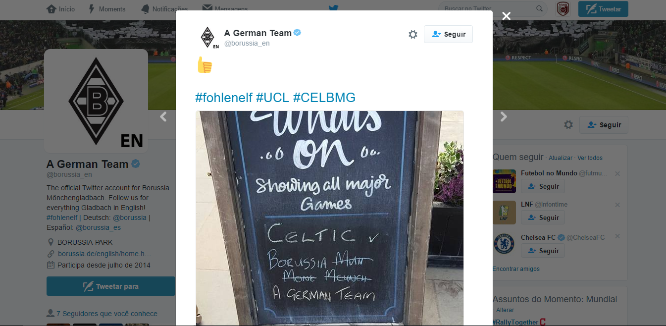 O twitter do Borussia M&ouml;nchengladbach foi genial ao adotar a zoeira em seu pr&oacute;prio nome