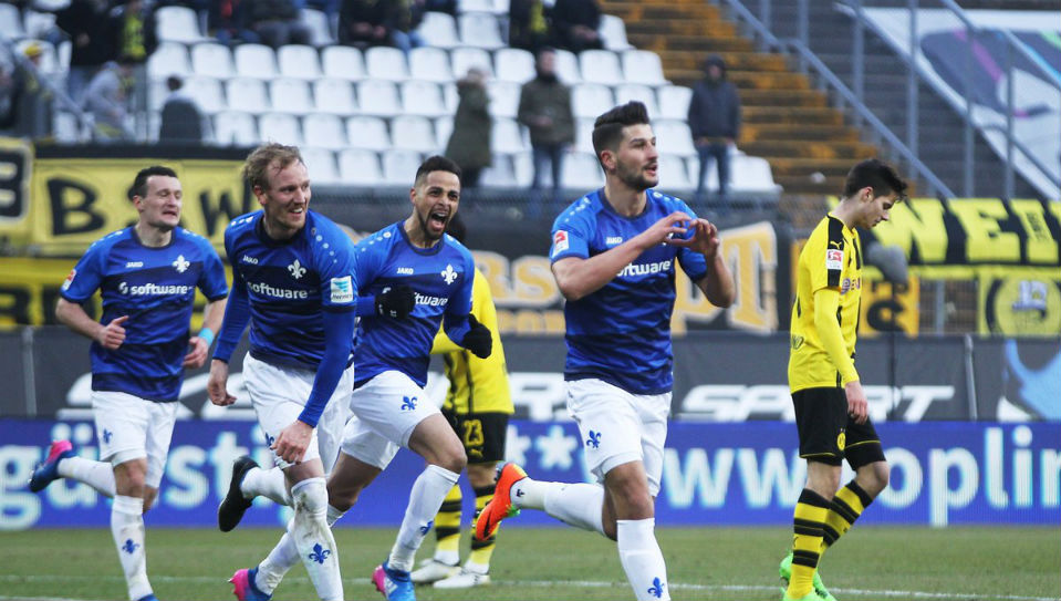 Ap&oacute;s quatro meses sem vencer, o Darmstadt fez uma partida imensa para engolir o Dortmund
