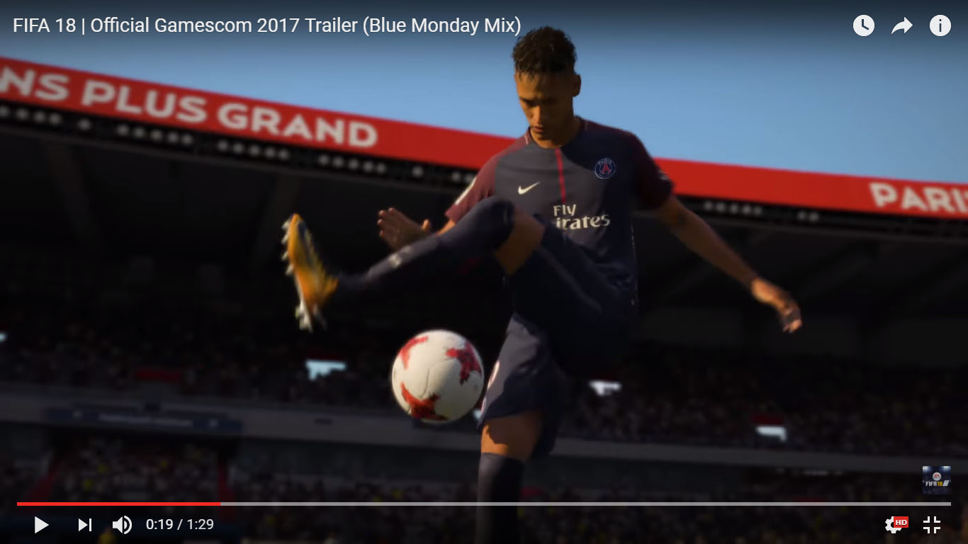 Novo v&iacute;deo do FIFA 18 mostra gola&ccedil;os, comemora&ccedil;&otilde;es, est&aacute;dios e traz Neymar no PSG