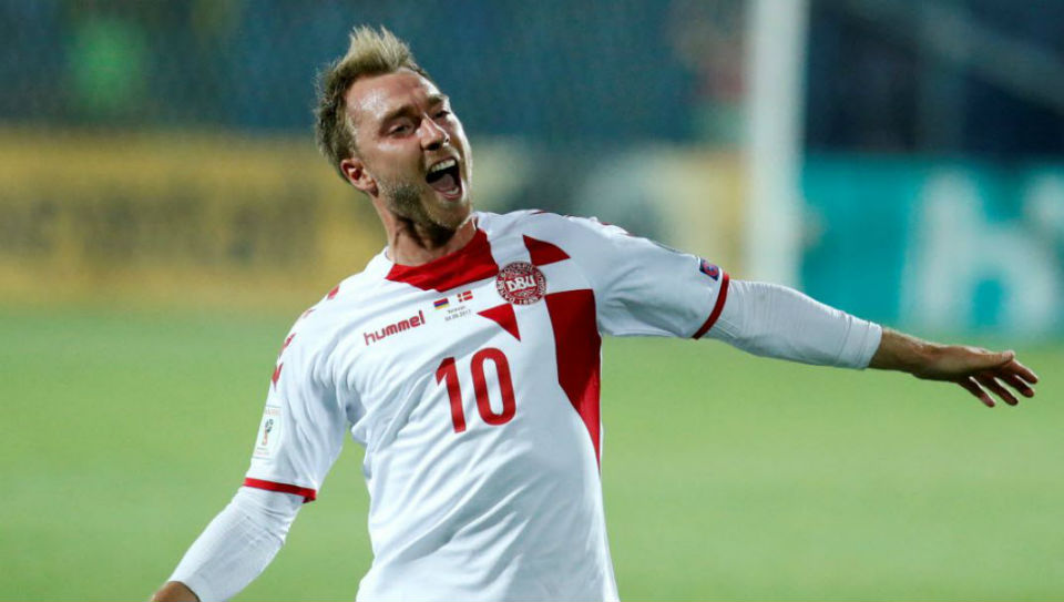 Eriksen marcou um gola&ccedil;o de falta e, com tr&ecirc;s de Delaney, a Dinamarca goleou outra vez