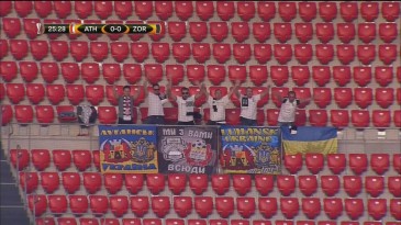 É contagiante a euforia dos seis torcedores do Zorya pela histórica vitória em San Mamés