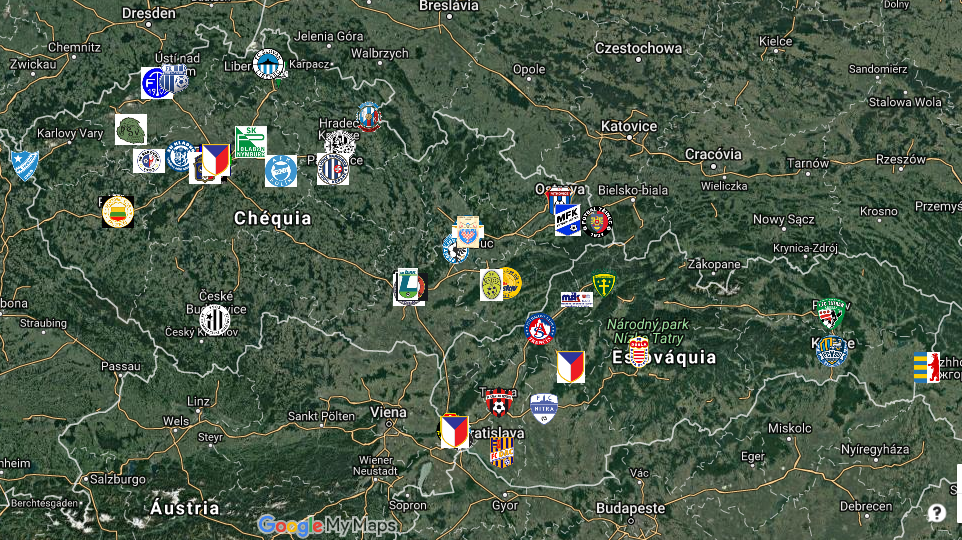 Um mapa com todos os times da hist&oacute;ria do Campeonato Tchecoslovaco