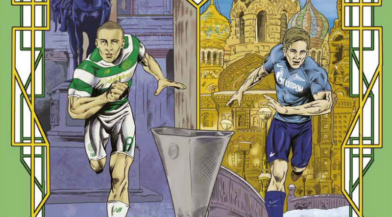 Ficou demais o programa da partida entre Celtic e Zenit, inspirado em HQs