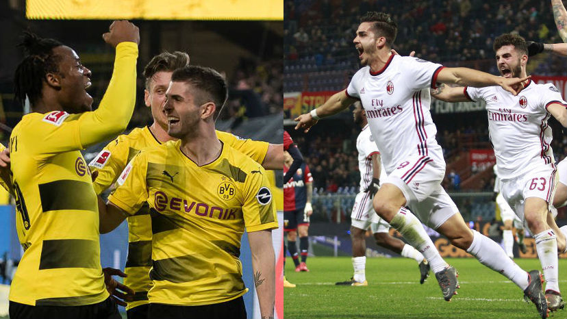 As vit&oacute;rias emocionantes de Dortmund e Milan ficaram para o &uacute;ltimo minuto de suas partidas