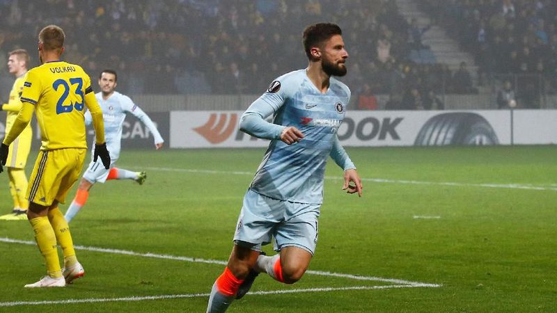 Giroud encerrou um jejum de seis meses pelo Chelsea e garantiu a vit&oacute;ria apertada sobre o Bate