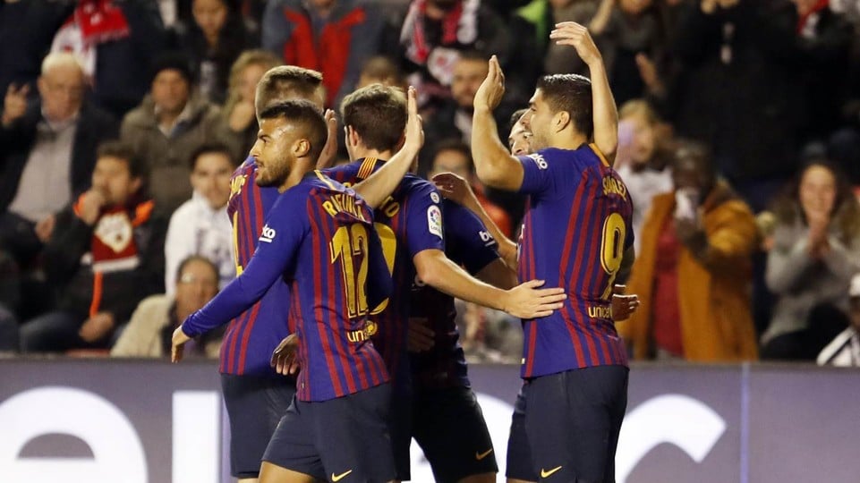 O instinto de Luis Su&aacute;rez pesou e o Barcelona buscou uma virada sufocante contra o Rayo Vallecano