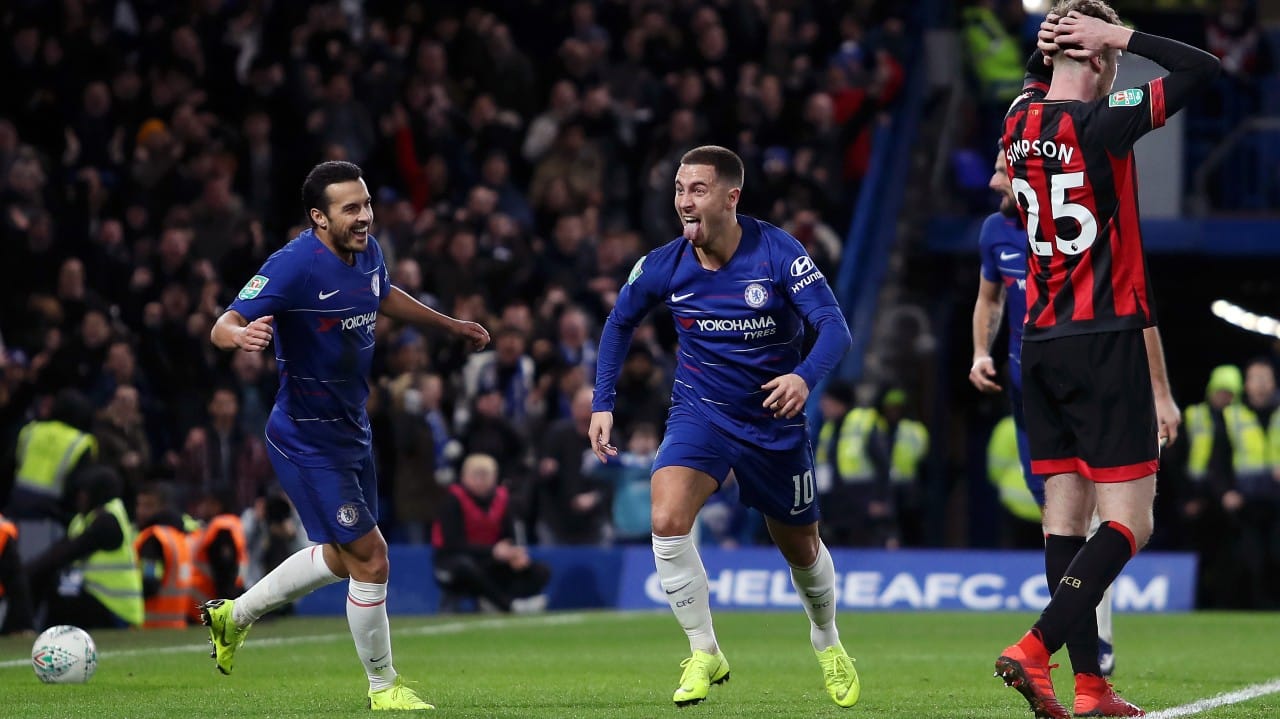 Gol chorado de Hazard classificou o Chelsea diante do Bournemouth na Copa da Liga