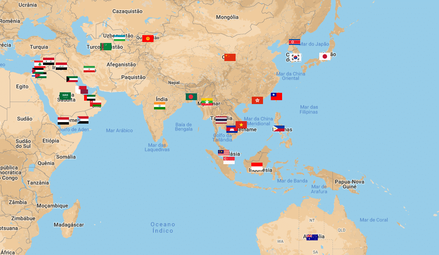 Um mapa interativo com todos os participantes da hist&oacute;ria da Copa da &Aacute;sia