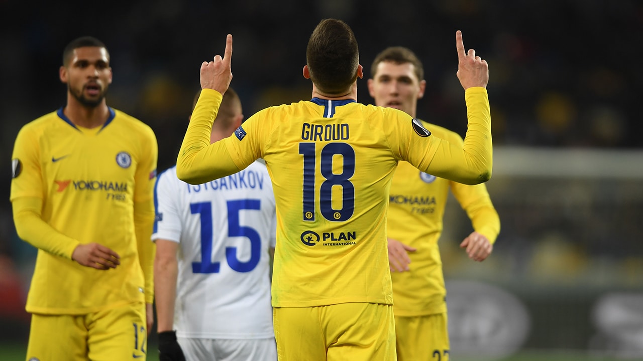 A fase &eacute; boa! Giroud tem atua&ccedil;&atilde;o de gala em goleada do Chelsea em Kiev e assume a artilharia da Liga Europa