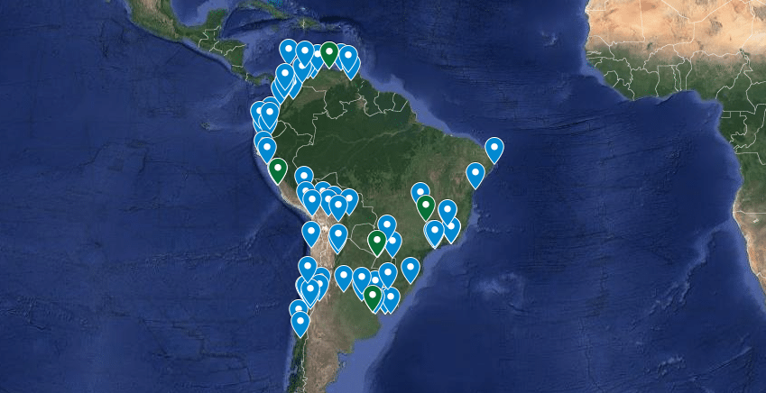 Um mapa com todos os est&aacute;dios que j&aacute; receberam partidas de Copa Am&eacute;rica, desde 1916