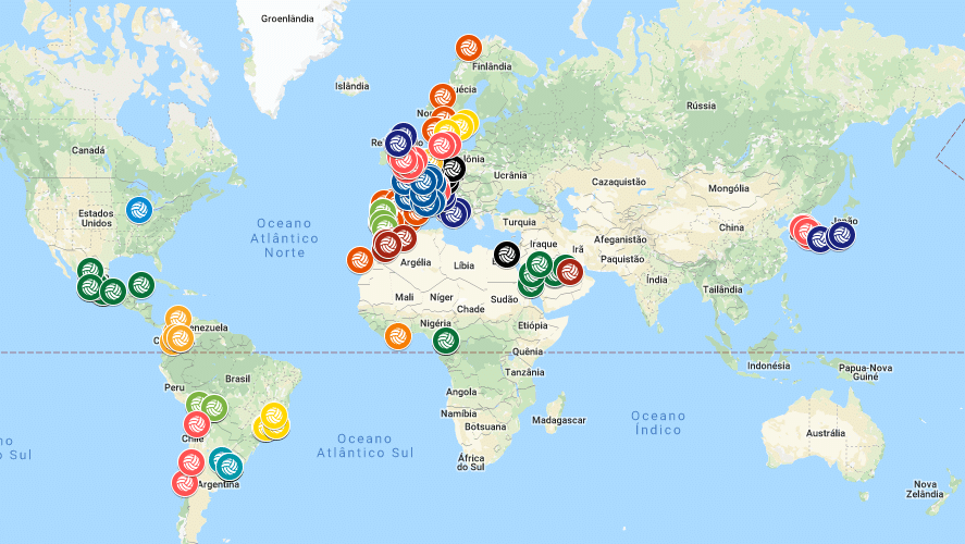 Um mapa interativo com os clubes de todos os 528 jogadores que disputaram a Copa de 94