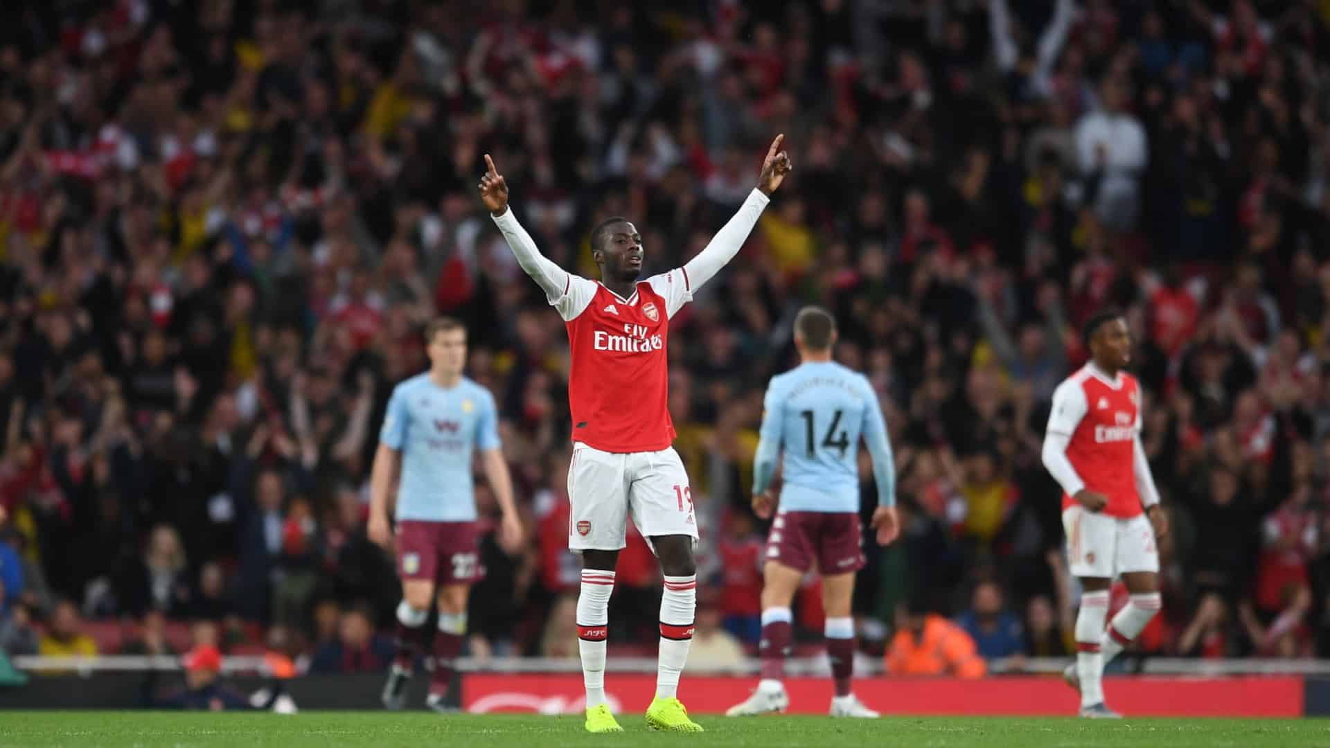 P&eacute;p&eacute; fez seu primeiro gol, e o Arsenal conseguiu uma virada improv&aacute;vel contra o Aston Villa