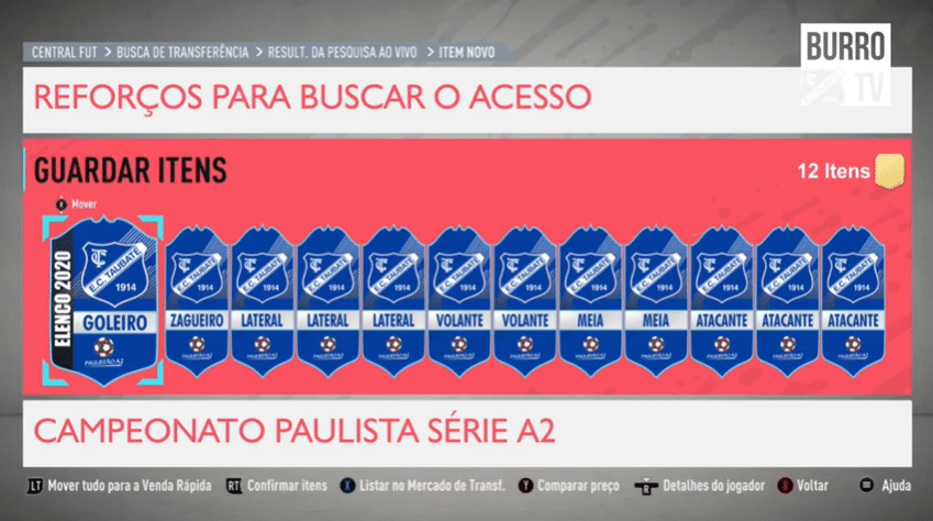 O Taubat&eacute; ligou o PlayStation e, no estilo Fifa 20, apresentou seu pacot&atilde;o de refor&ccedil;os para a S&eacute;rie A-2