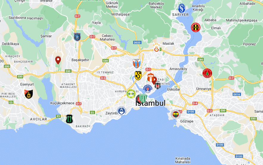 Um pouco da hist&oacute;ria do futebol em Istambul e um mapa com os clubes da cidade que j&aacute; disputaram o Campeonato Turco