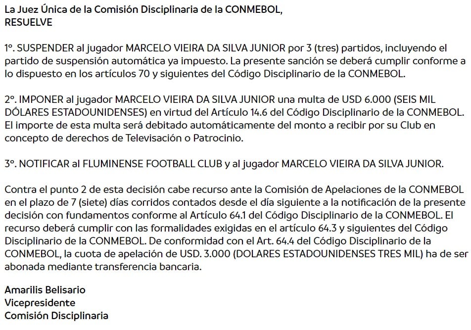 Marcelo foi suspenso por tr&ecirc;s jogos pela Conmebol e est&aacute; fora das quartas de final da Libertadores - Foto: Reprodu&ccedil;&atilde;o