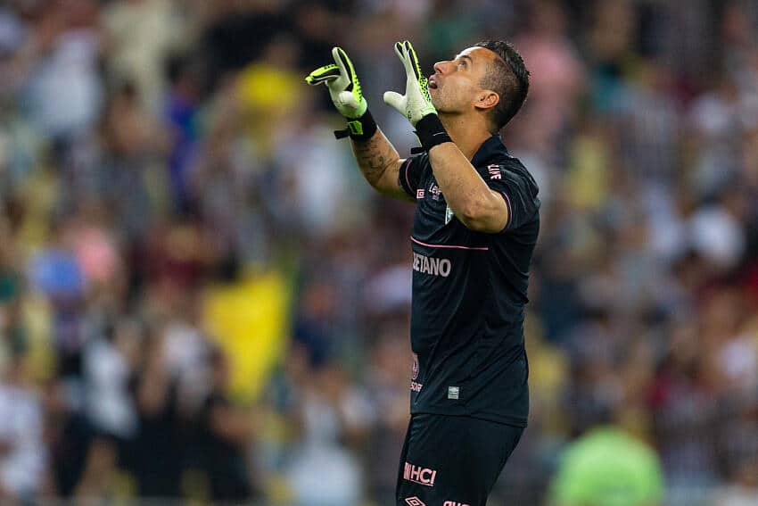 F&aacute;bio comemora gol de Leo Fernandez que deu a vit&oacute;ria ao Fluminense sobre o Cruzeiro, seu ex-clube