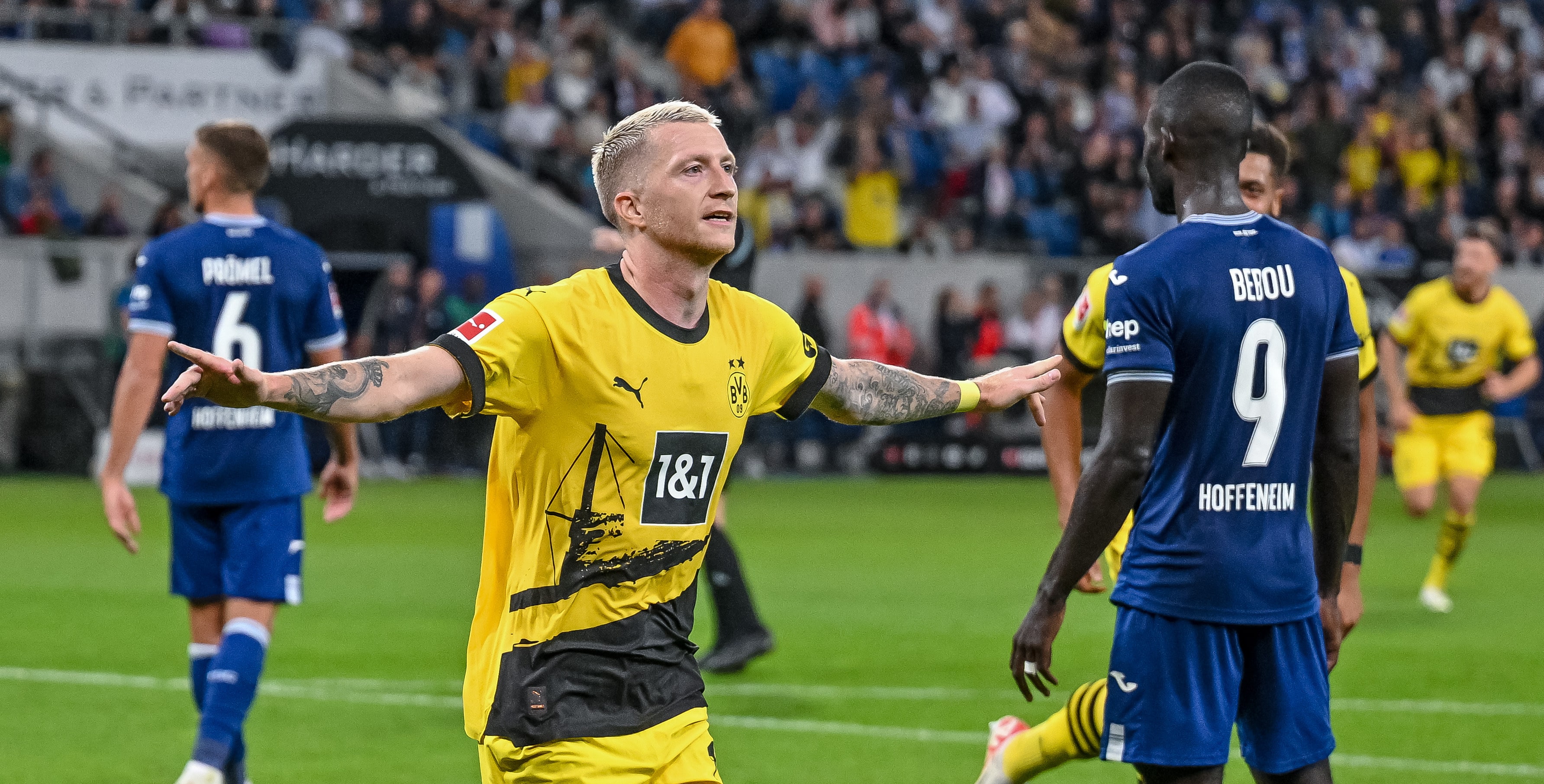 O Dortmund precisou sofrer, mas teve mais f&ocirc;lego e sorte para bater o Hoffenheim